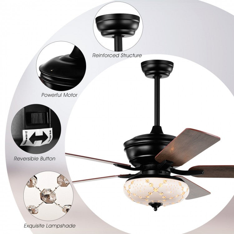 52 Inch Retro Ceiling Fan with 3 Speed Settings & Reversible Dual-Finish Blades – Black