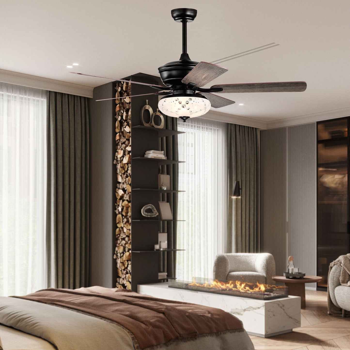 52 Inch Retro Ceiling Fan with 3 Speed Settings & Reversible Dual-Finish Blades – Grey