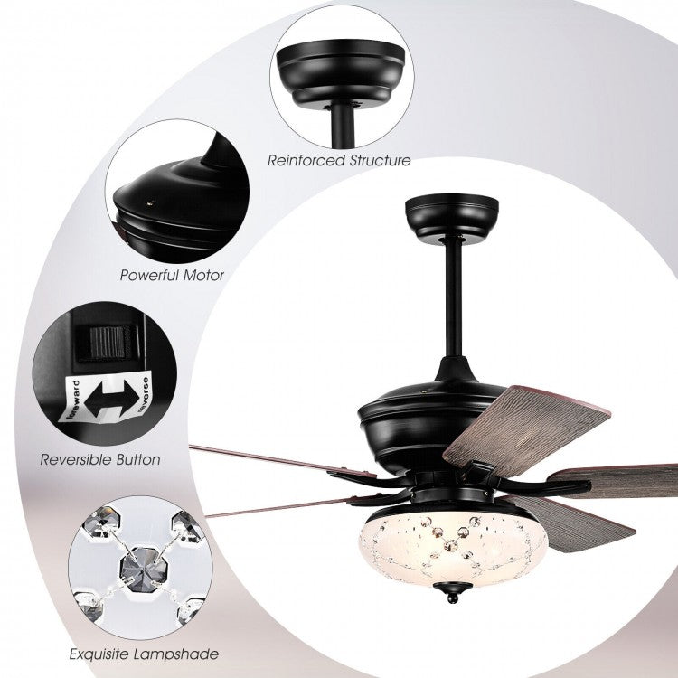 52 Inch Retro Ceiling Fan with 3 Speed Settings & Reversible Dual-Finish Blades – Grey