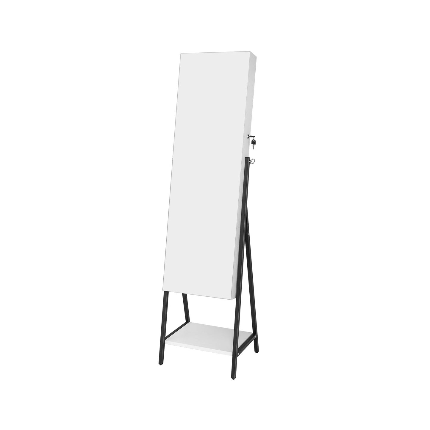 Full-Length Mirror Jewelry Armoire with LED Lights and Lockable Storage – White