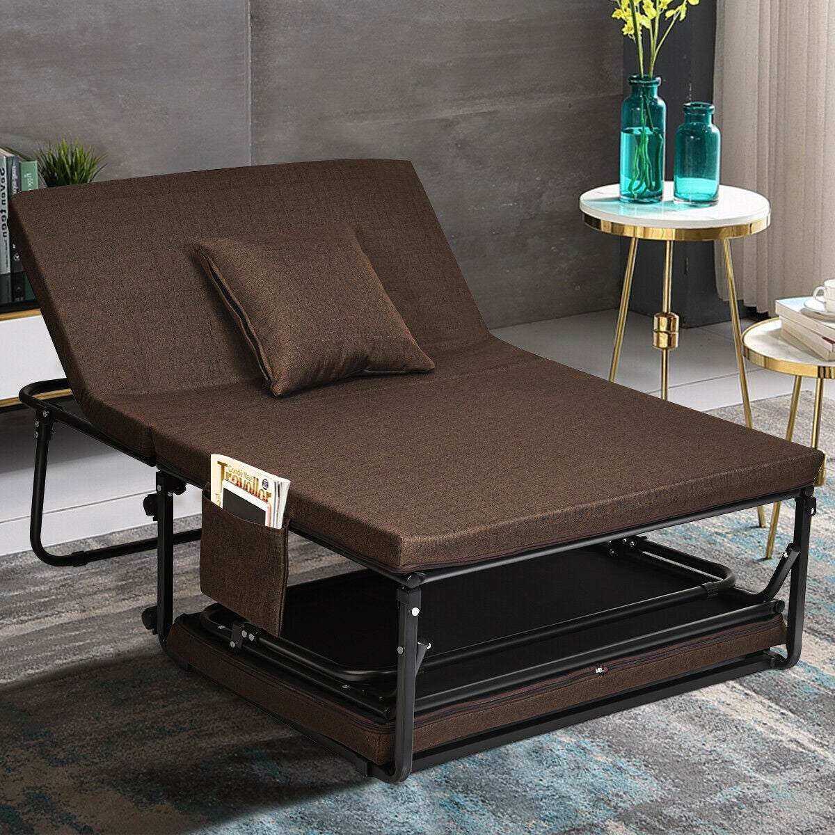 6 Position Adjustable Folding Guest Bed with Comfortable Mattress