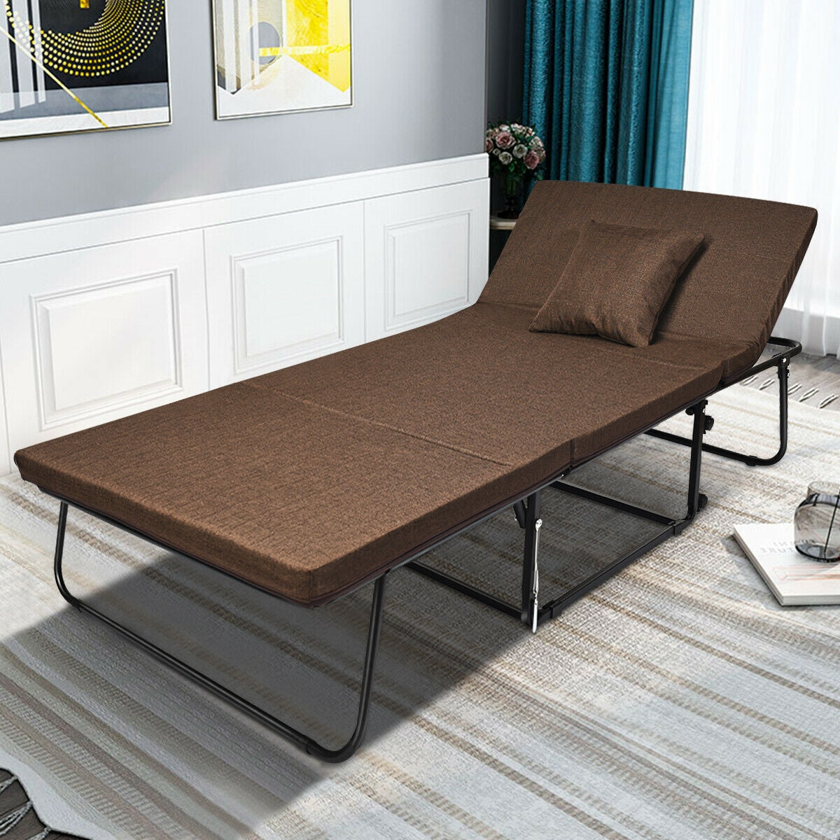 6 Position Adjustable Folding Guest Bed with Comfortable Mattress