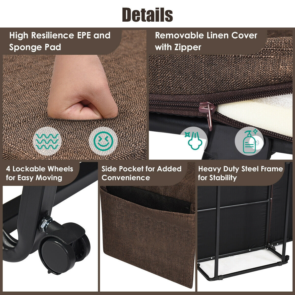 6 Position Adjustable Folding Guest Bed with Comfortable Mattress
