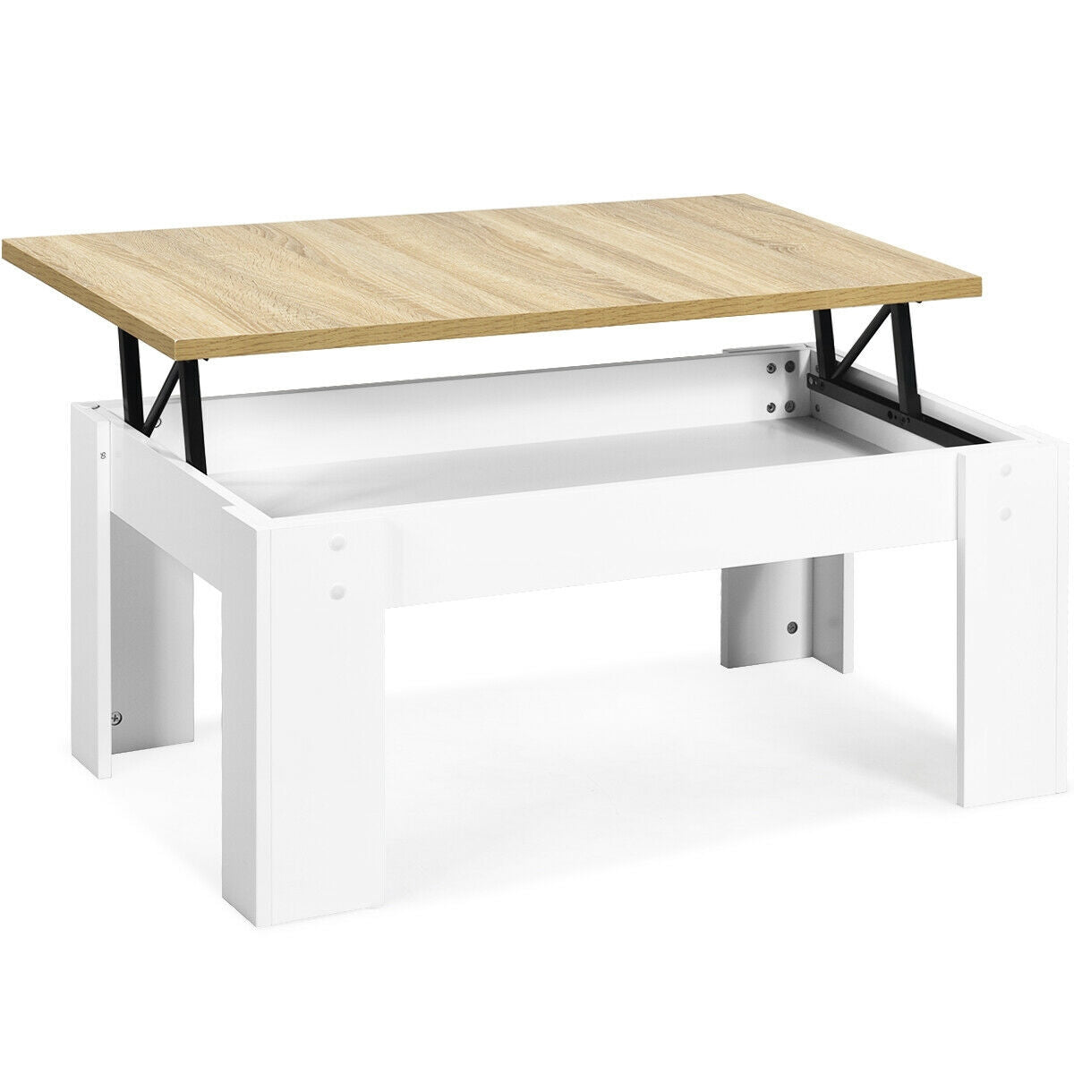 Lift Top Coffee Table with Hidden Storage Compartment in White Finish