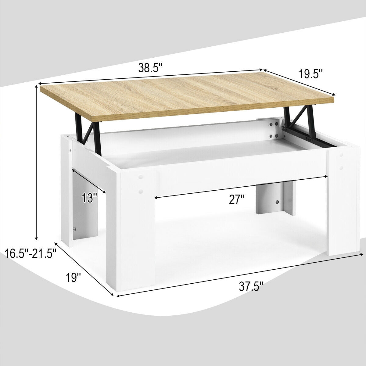 Lift Top Coffee Table with Hidden Storage Compartment in White Finish