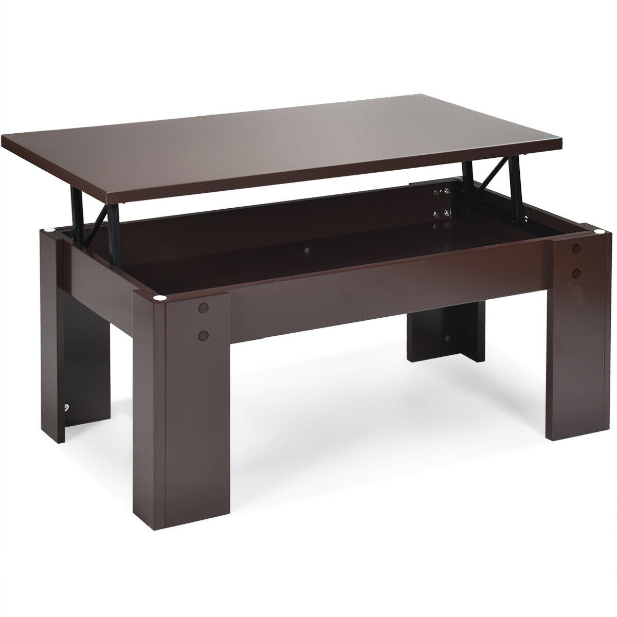 Lift Top Coffee Table with Hidden Storage Compartment in Brown Finish