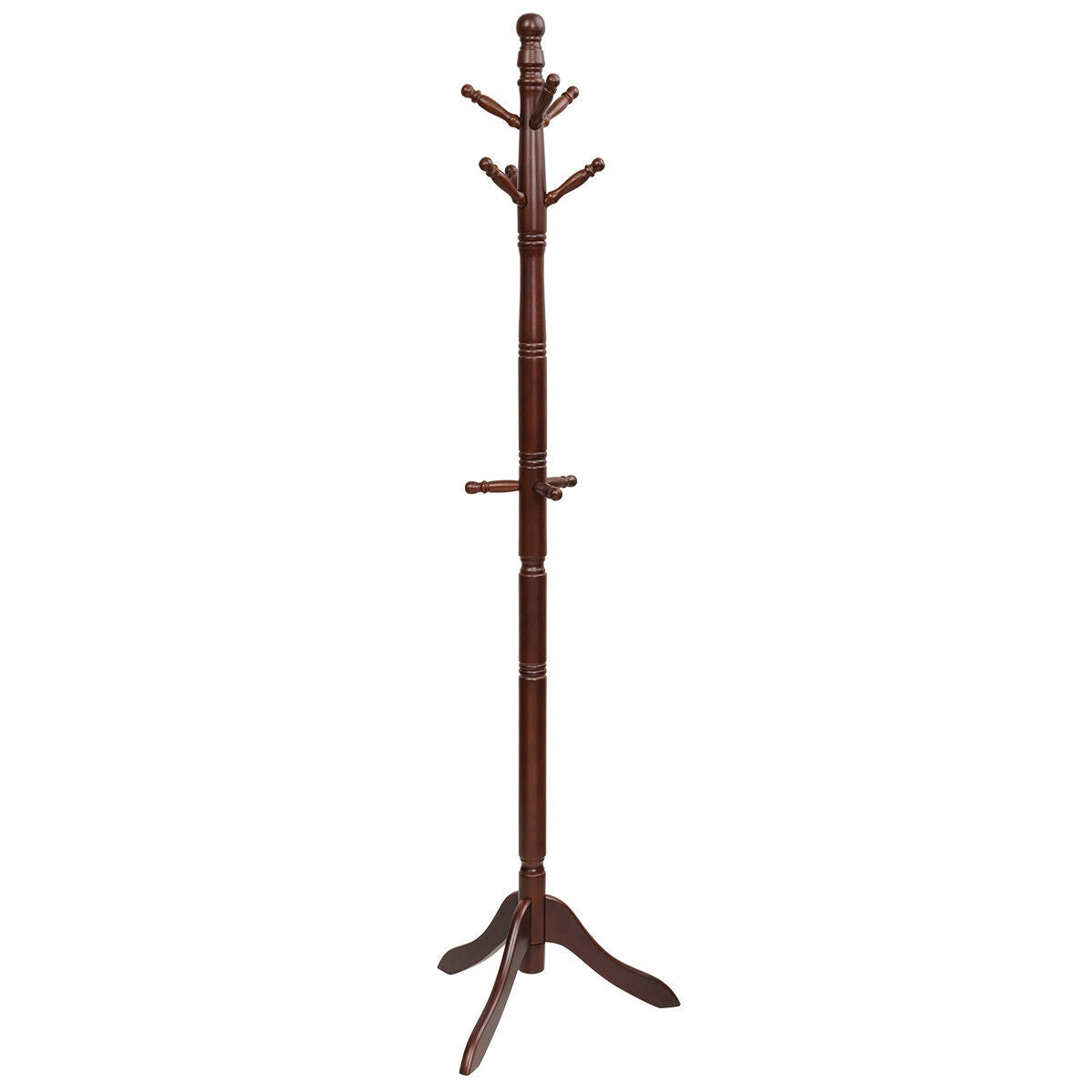 Adjustable Freestanding Wooden Coat Tree with 9 Hooks for Entryway or Bedroom - Brown