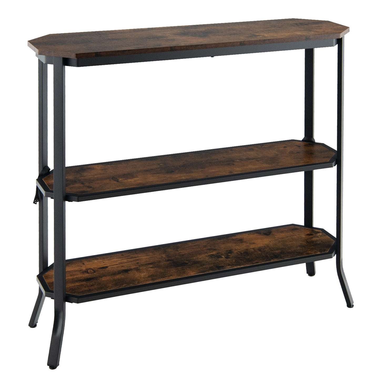 Rustic Charm 3 Tier Console Table with Industrial Steel Frame for Entryway or Living Room