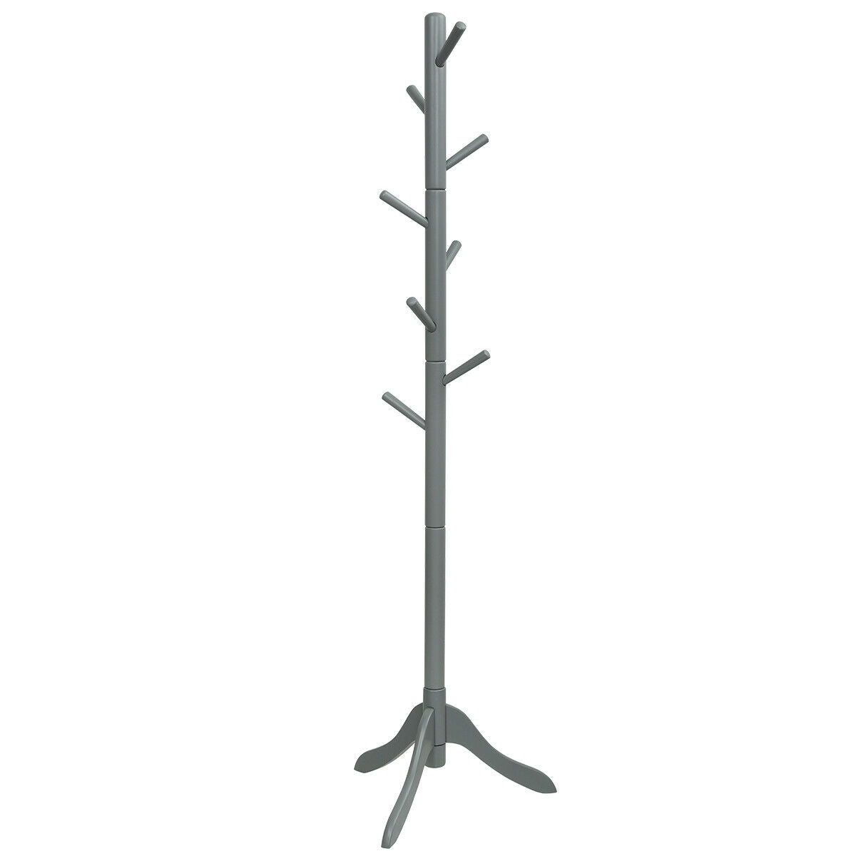 Adjustable Wooden Coat Rack Tree with 8 Hooks in Grey