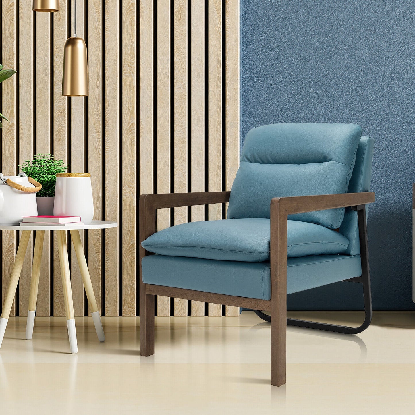 Cozy Upholstered Accent Chair with Thick Seat and Back Cushions – Blue
