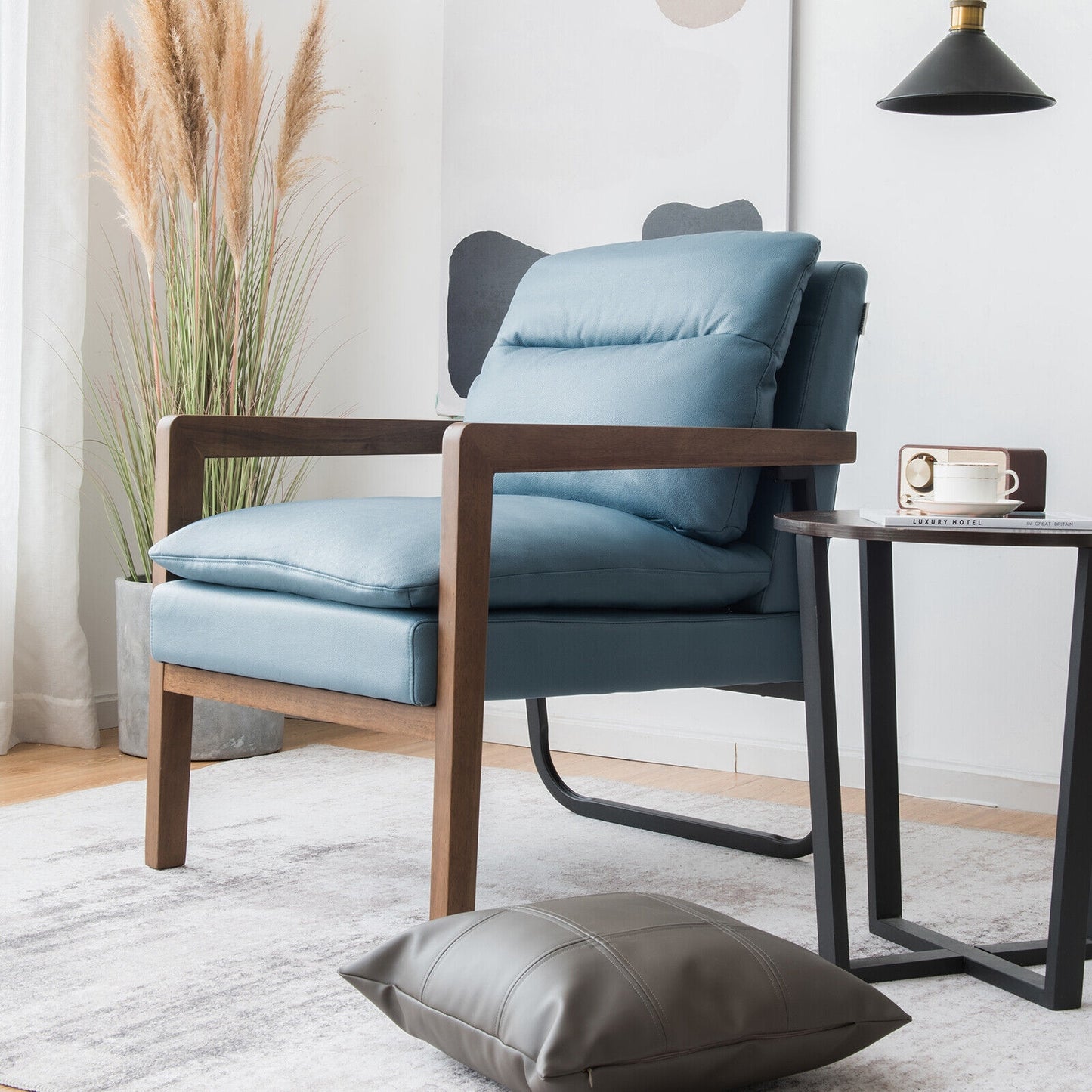 Cozy Upholstered Accent Chair with Thick Seat and Back Cushions – Blue