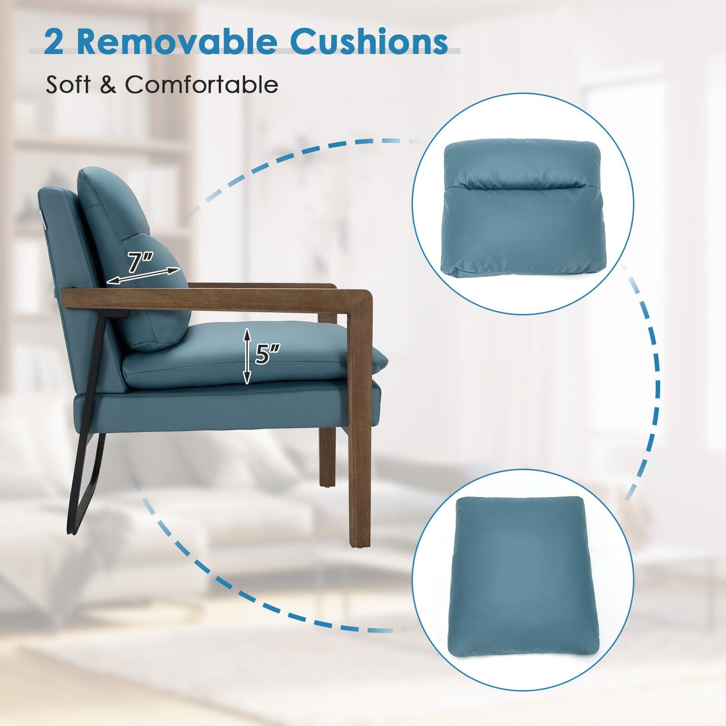 Cozy Upholstered Accent Chair with Thick Seat and Back Cushions – Blue