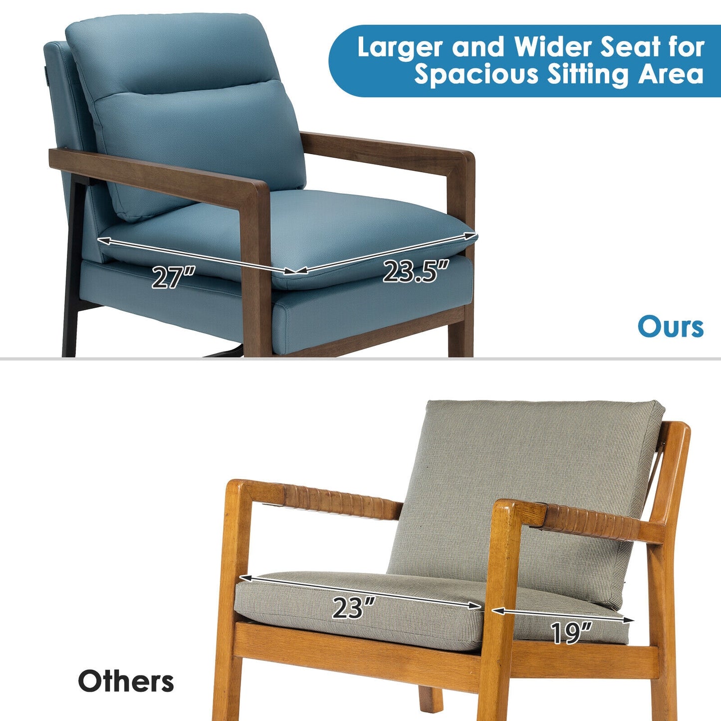 Cozy Upholstered Accent Chair with Thick Seat and Back Cushions – Blue