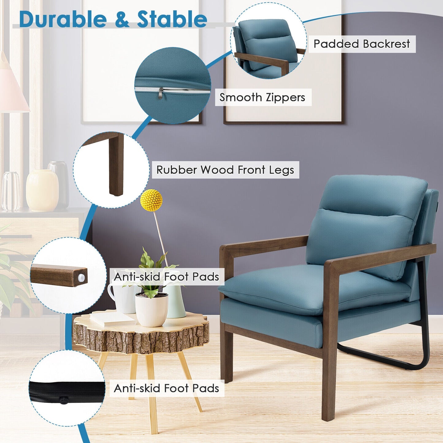 Cozy Upholstered Accent Chair with Thick Seat and Back Cushions – Blue