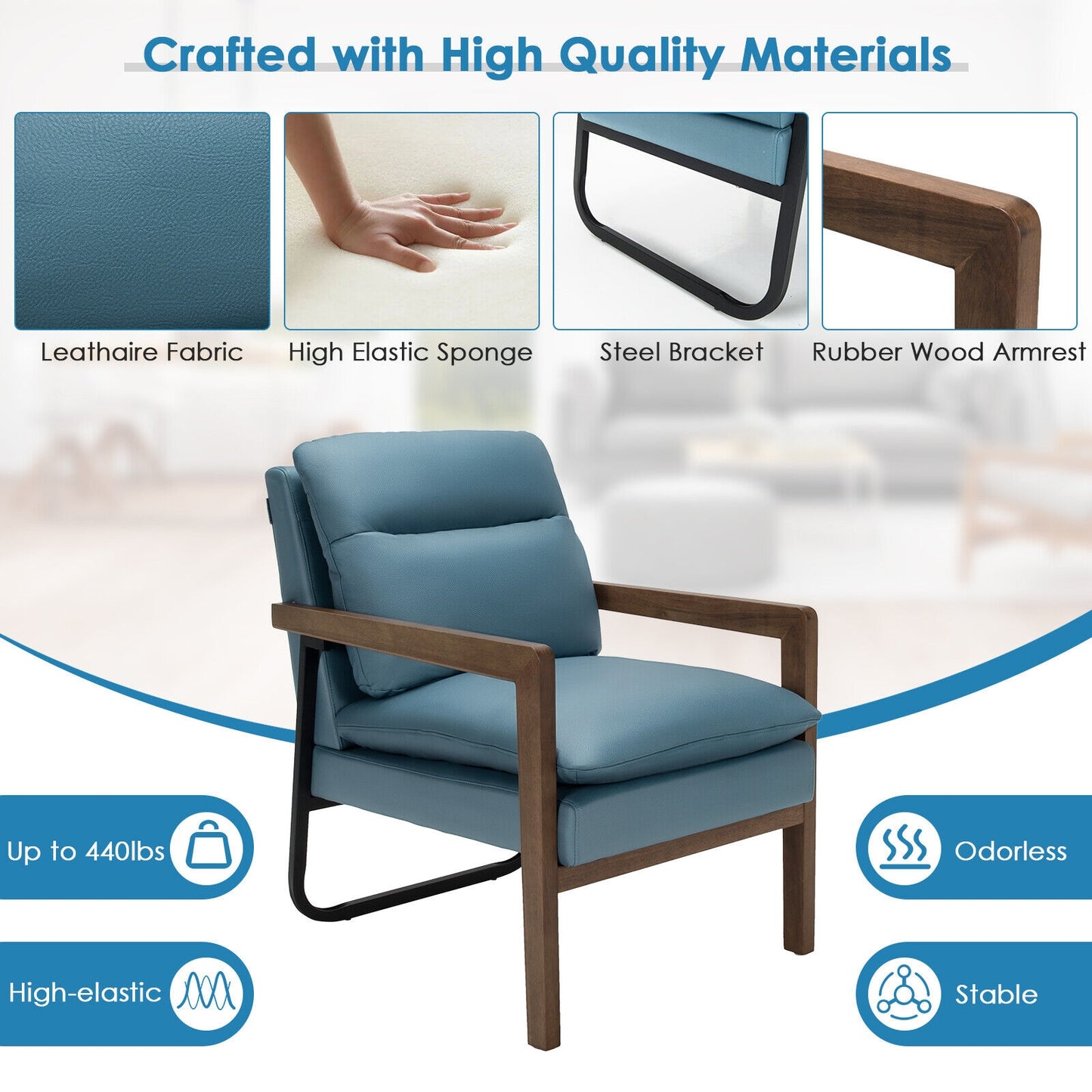 Cozy Upholstered Accent Chair with Thick Seat and Back Cushions – Blue