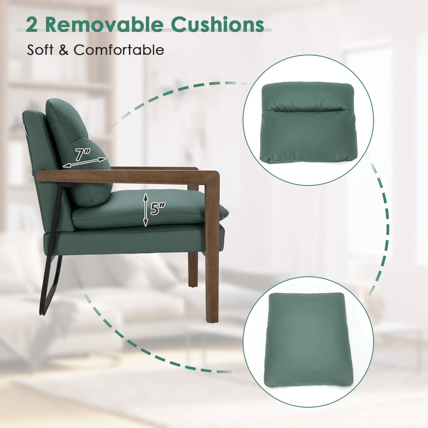 Cozy Upholstered Accent Chair with Thick Seat and Back Cushions – Green