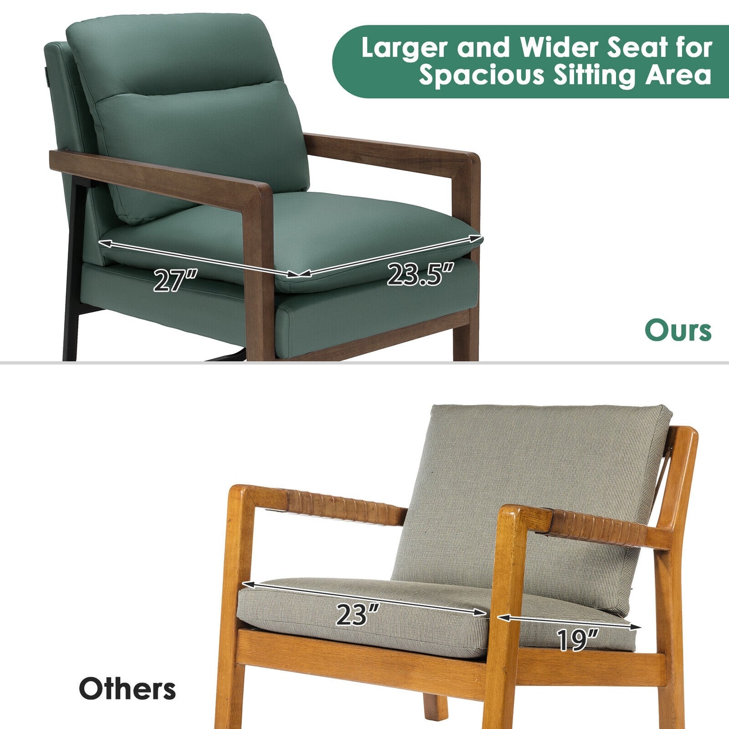 Cozy Upholstered Accent Chair with Thick Seat and Back Cushions – Green