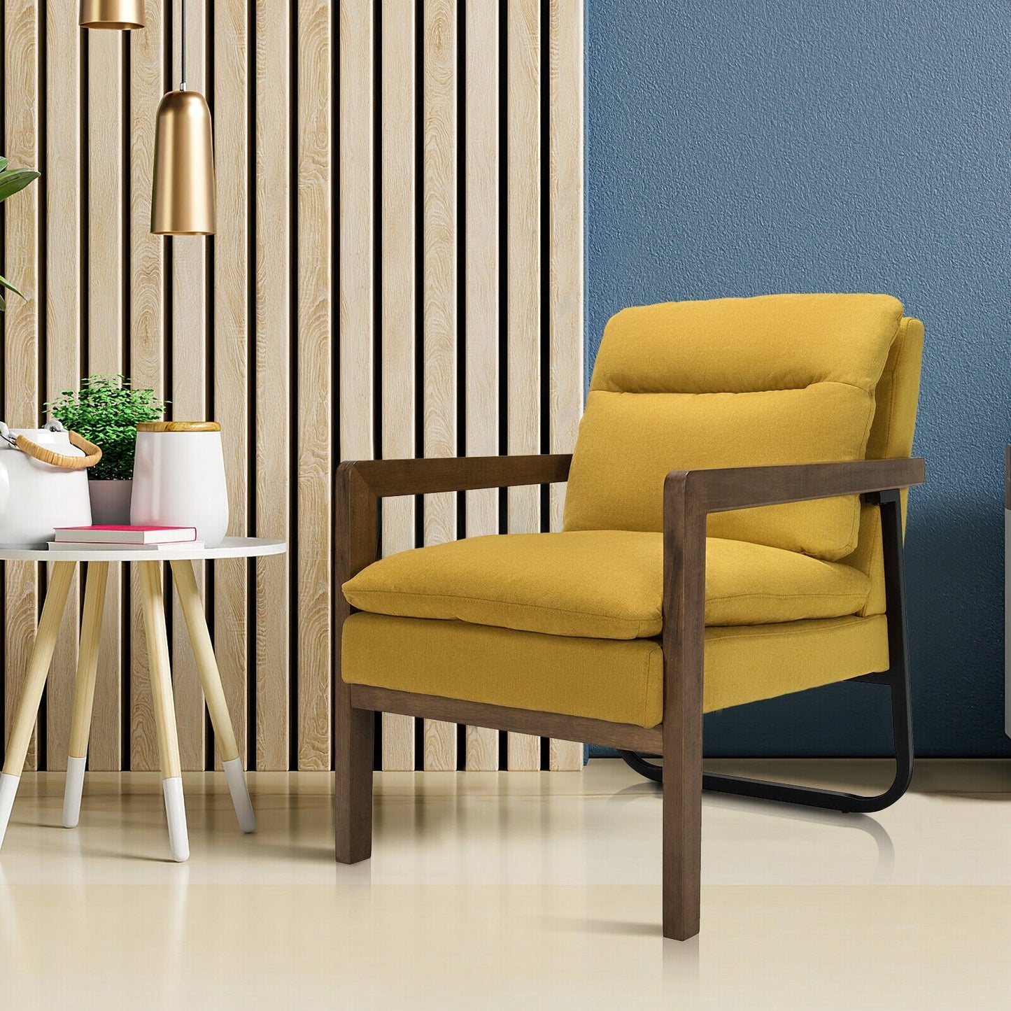 Cozy Upholstered Accent Chair with Thick Seat and Back Cushions – Yellow