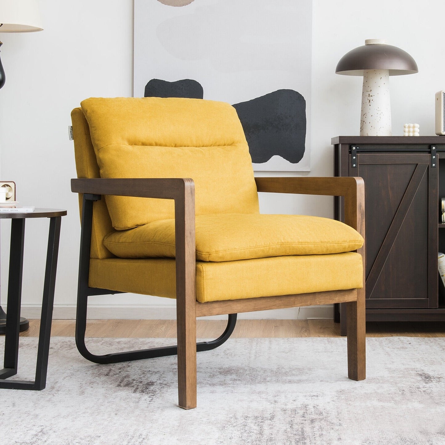 Cozy Upholstered Accent Chair with Thick Seat and Back Cushions – Yellow