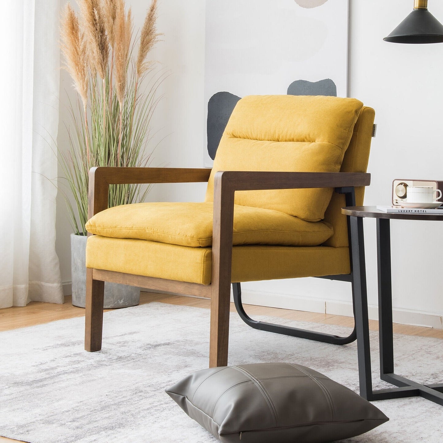 Cozy Upholstered Accent Chair with Thick Seat and Back Cushions – Yellow