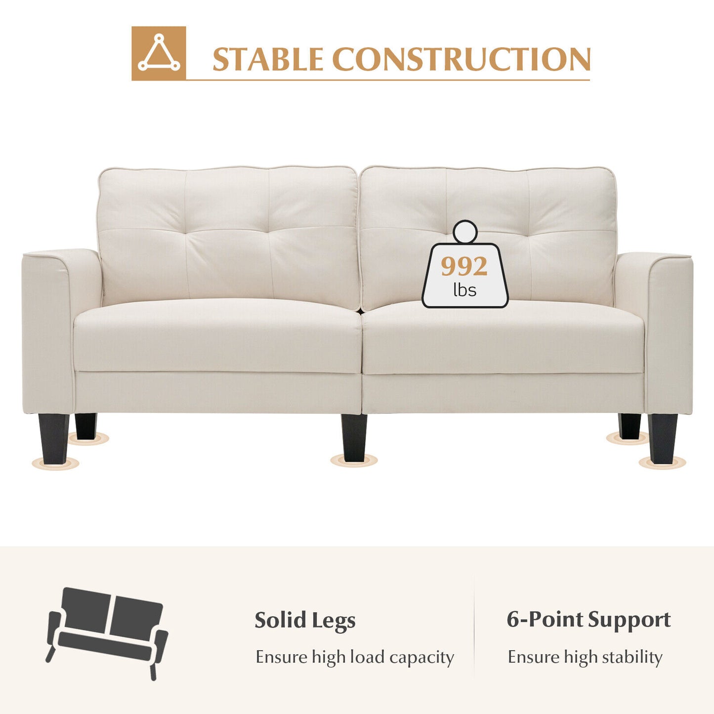 79.5 Inch Beige Loveseat Sofa with Removable Back Cushions and Soft Fabric Upholstery