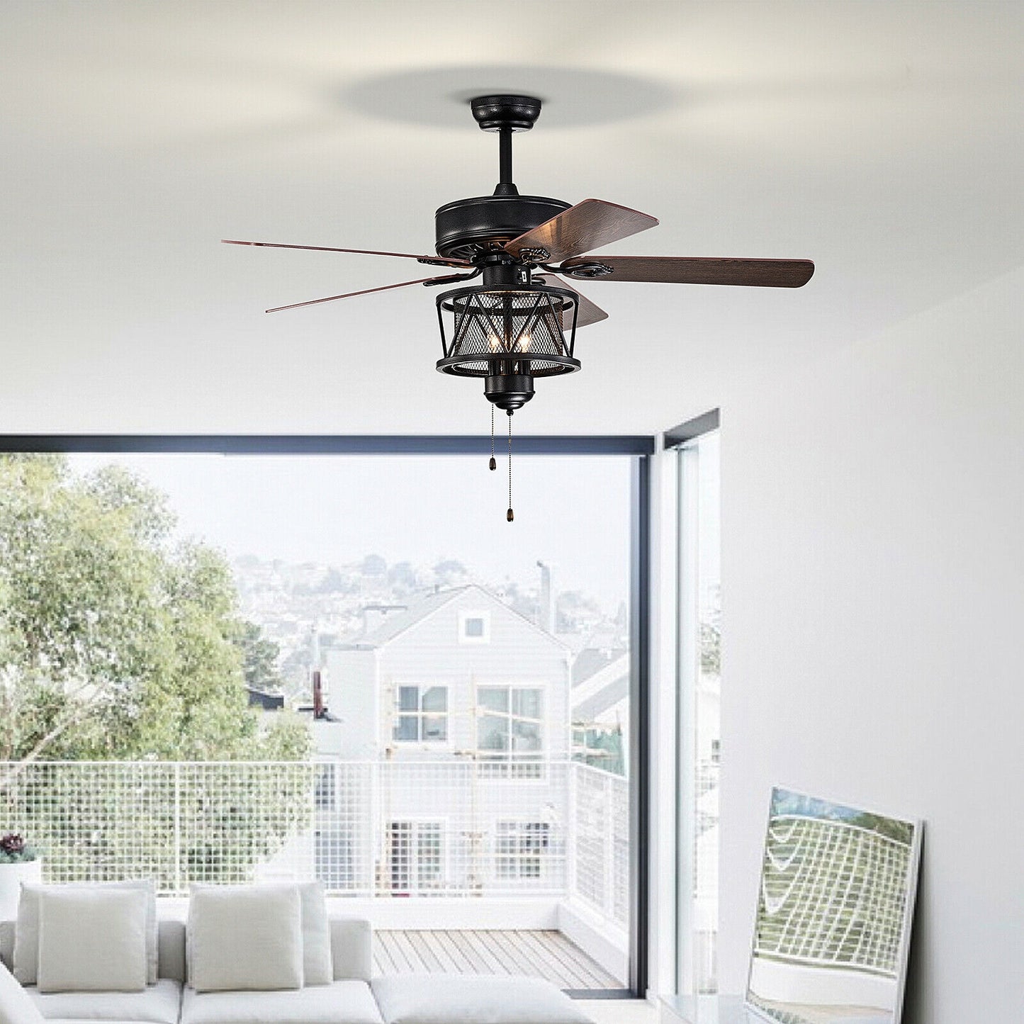 50 Inch Ceiling Fan with Reversible Blades, Lights, and Pull Chain Control