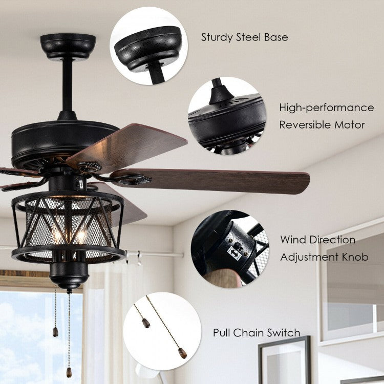 50 Inch Ceiling Fan with Reversible Blades, Lights, and Pull Chain Control