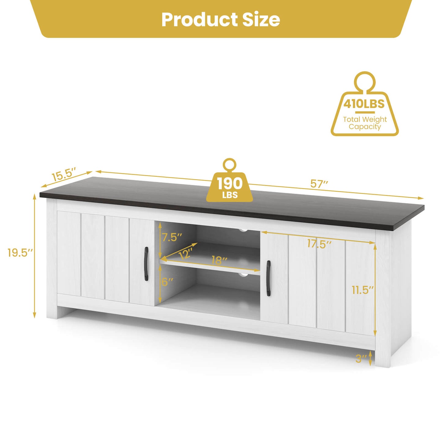Modern TV Stand with Two Cabinets and Open Shelves for Flat Screen TVs up to 65 Inches - Dark Brown
