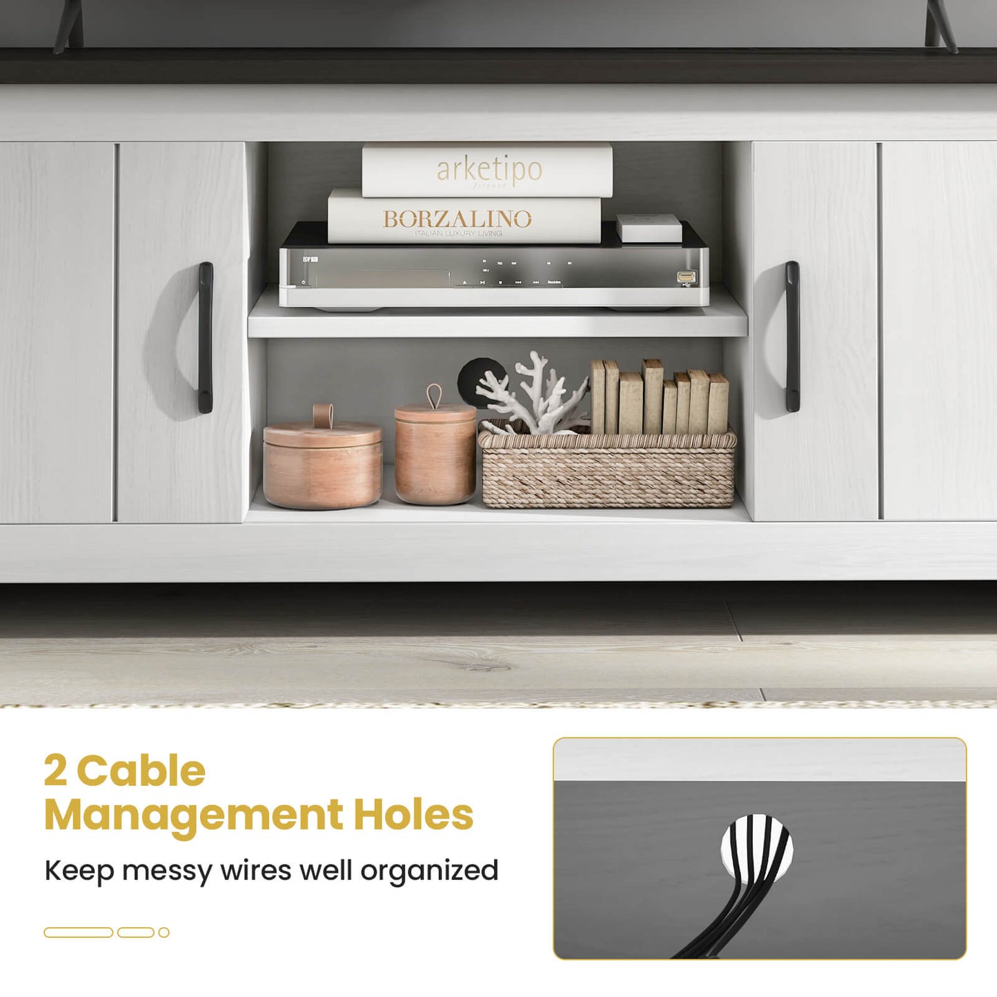 Modern TV Stand with Two Cabinets and Open Shelves for Flat Screen TVs up to 65 Inches - Dark Brown