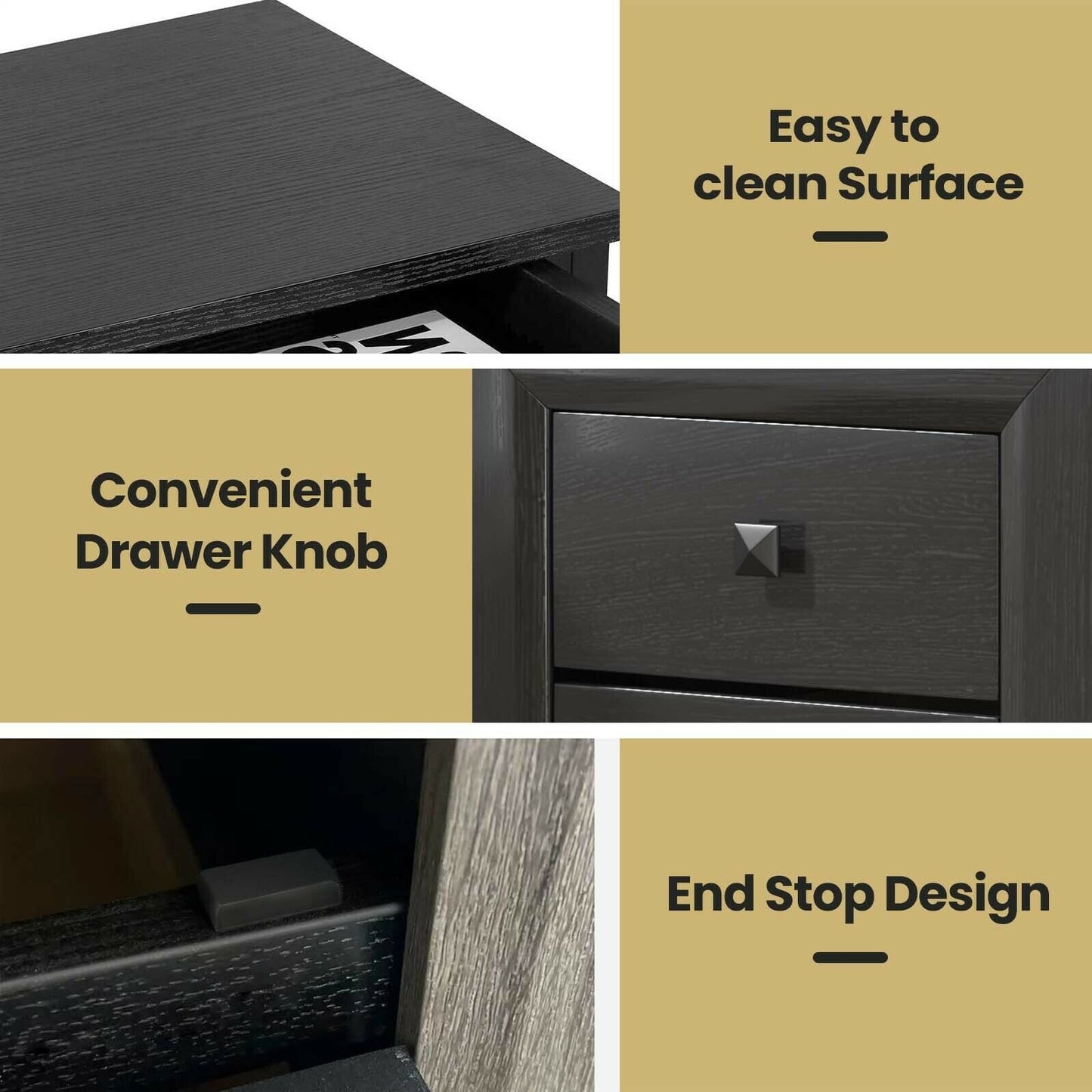 Set of 2 Retro Nightstands with 2 Drawers for Bedroom and Living Room Storage - Black