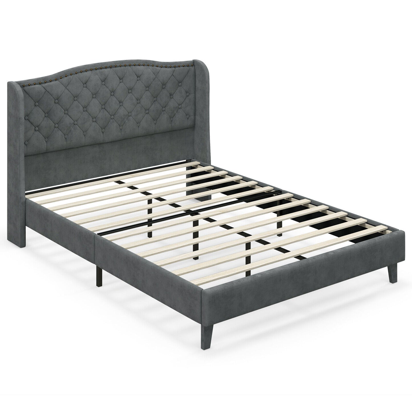 Elegant Upholstered Platform Bed Frame with Button Tufted Headboard – Full/Queen Size