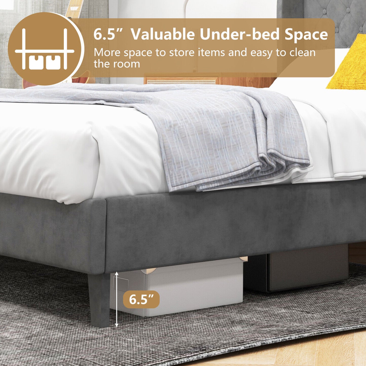 Elegant Upholstered Platform Bed Frame with Button Tufted Headboard – Full/Queen Size