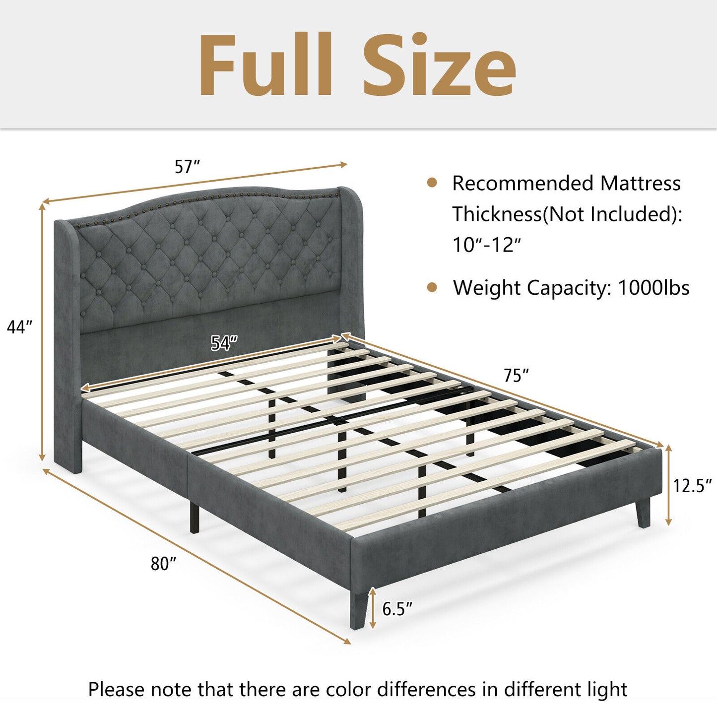 Elegant Upholstered Platform Bed Frame with Button Tufted Headboard – Full/Queen Size