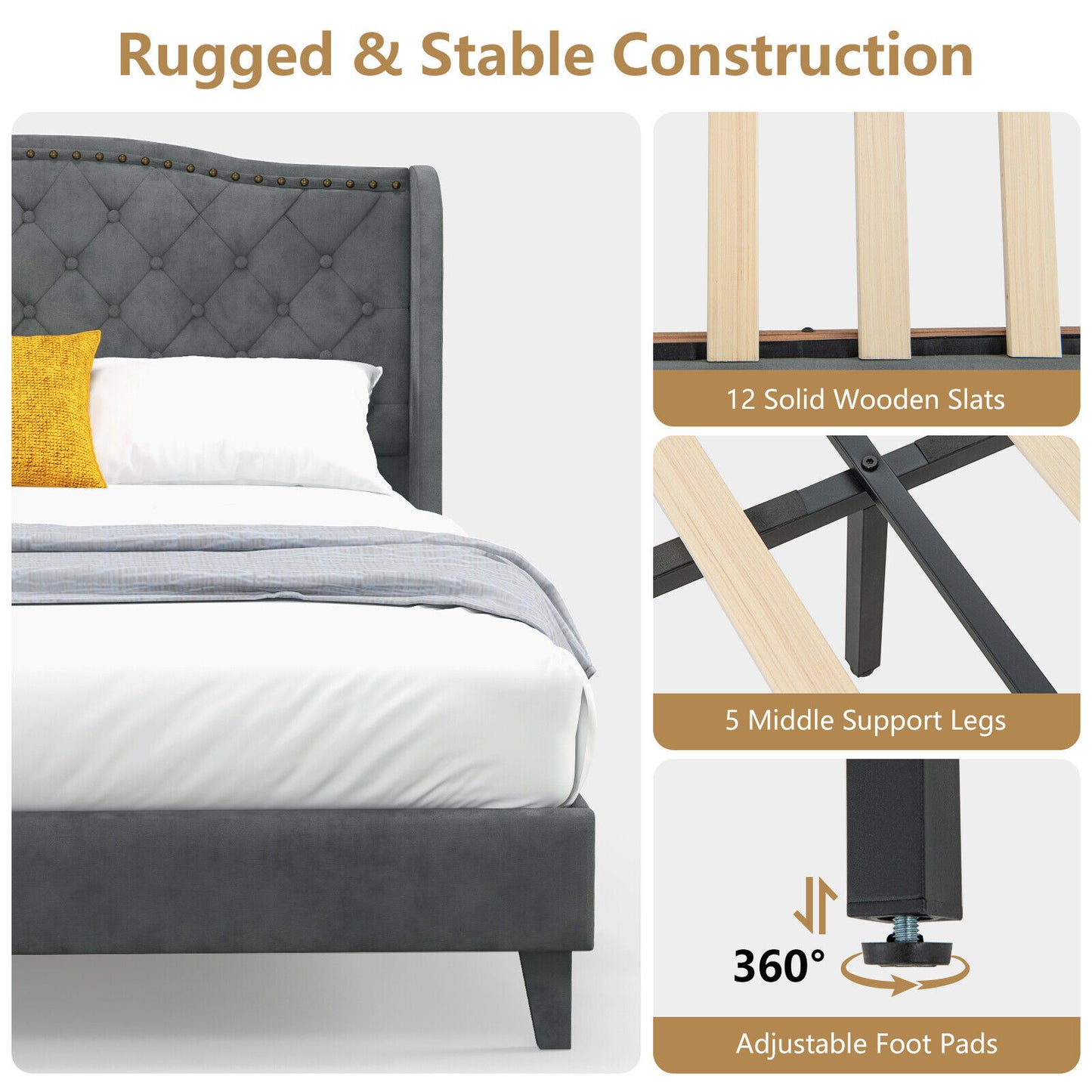 Elegant Upholstered Platform Bed Frame with Button Tufted Headboard – Full/Queen Size