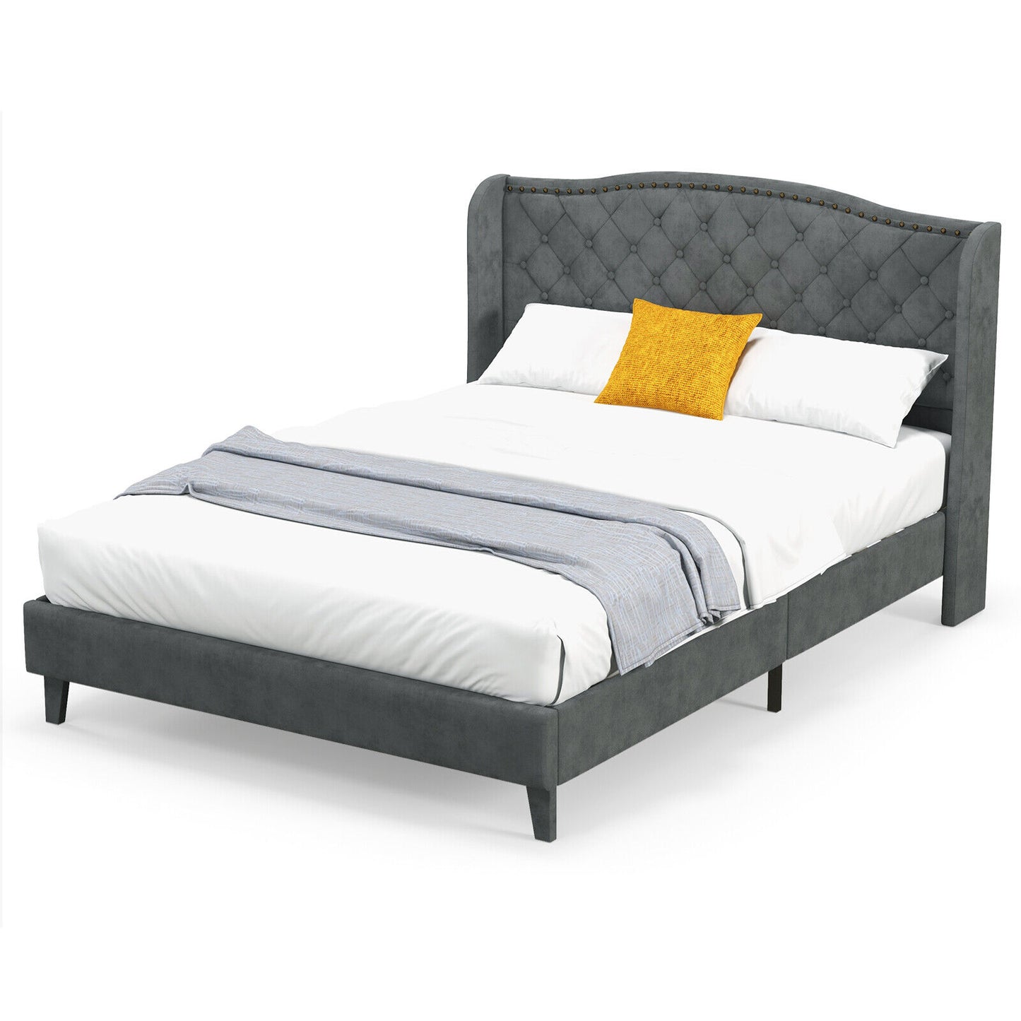 Elegant Upholstered Platform Bed Frame with Button Tufted Headboard – Full/Queen Size