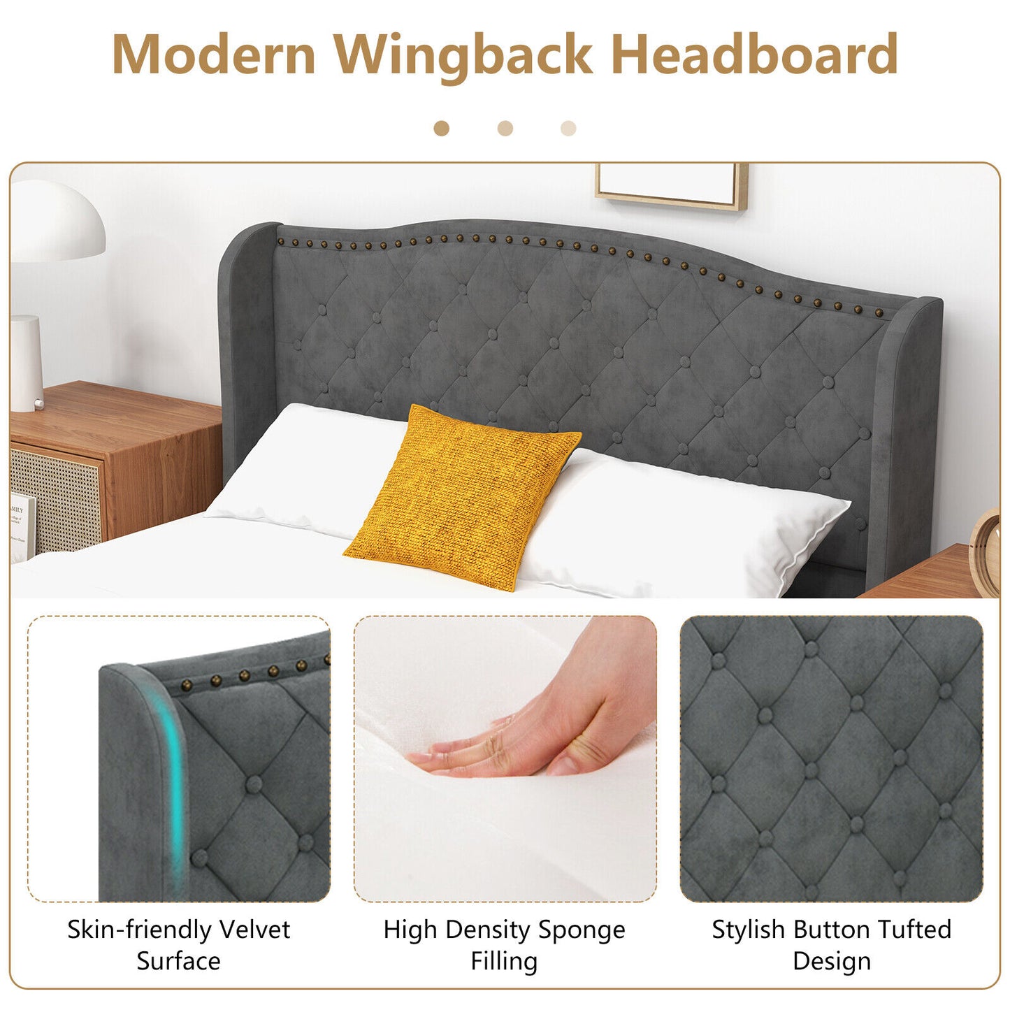 Elegant Upholstered Platform Bed Frame with Button Tufted Headboard – Full/Queen Size