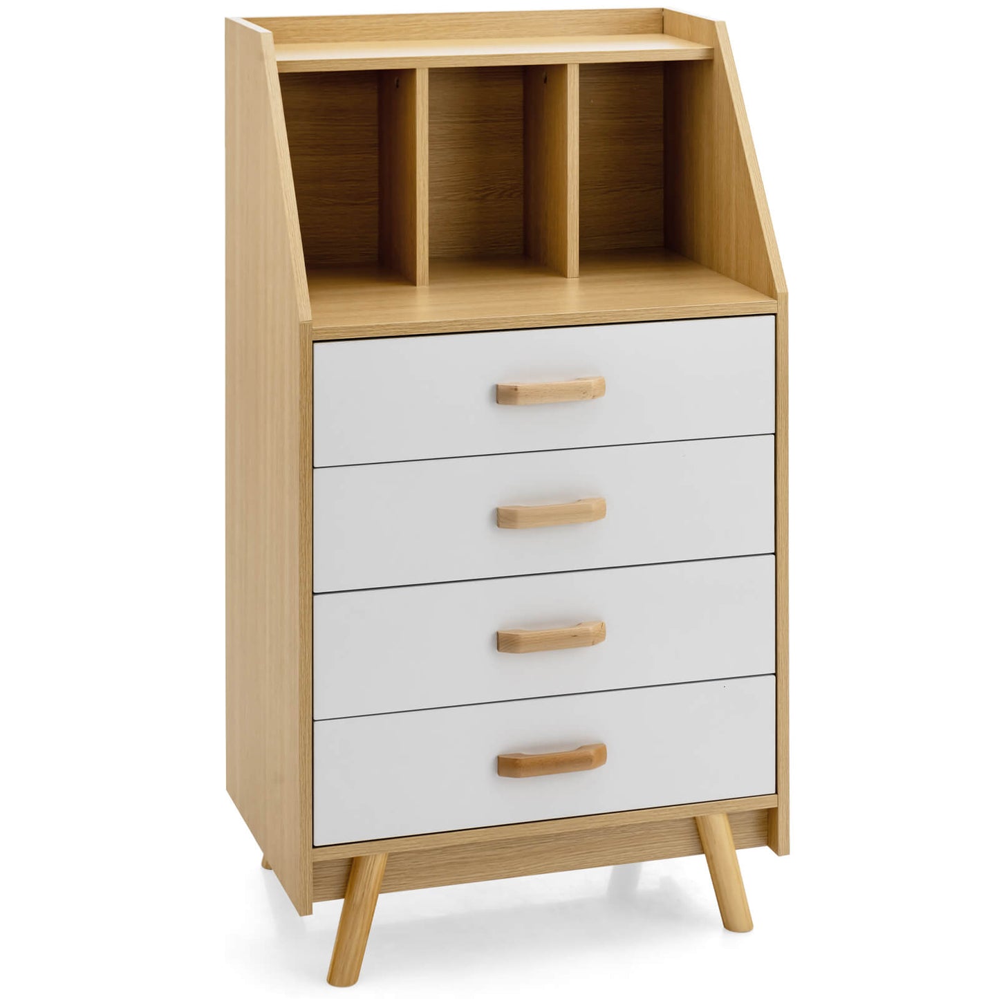 Solid Wood 4-Drawer Dresser with Open Shelves and Anti-Tip Kit, Storage Cabinet for Bedroom or Entryway – Natural Finish