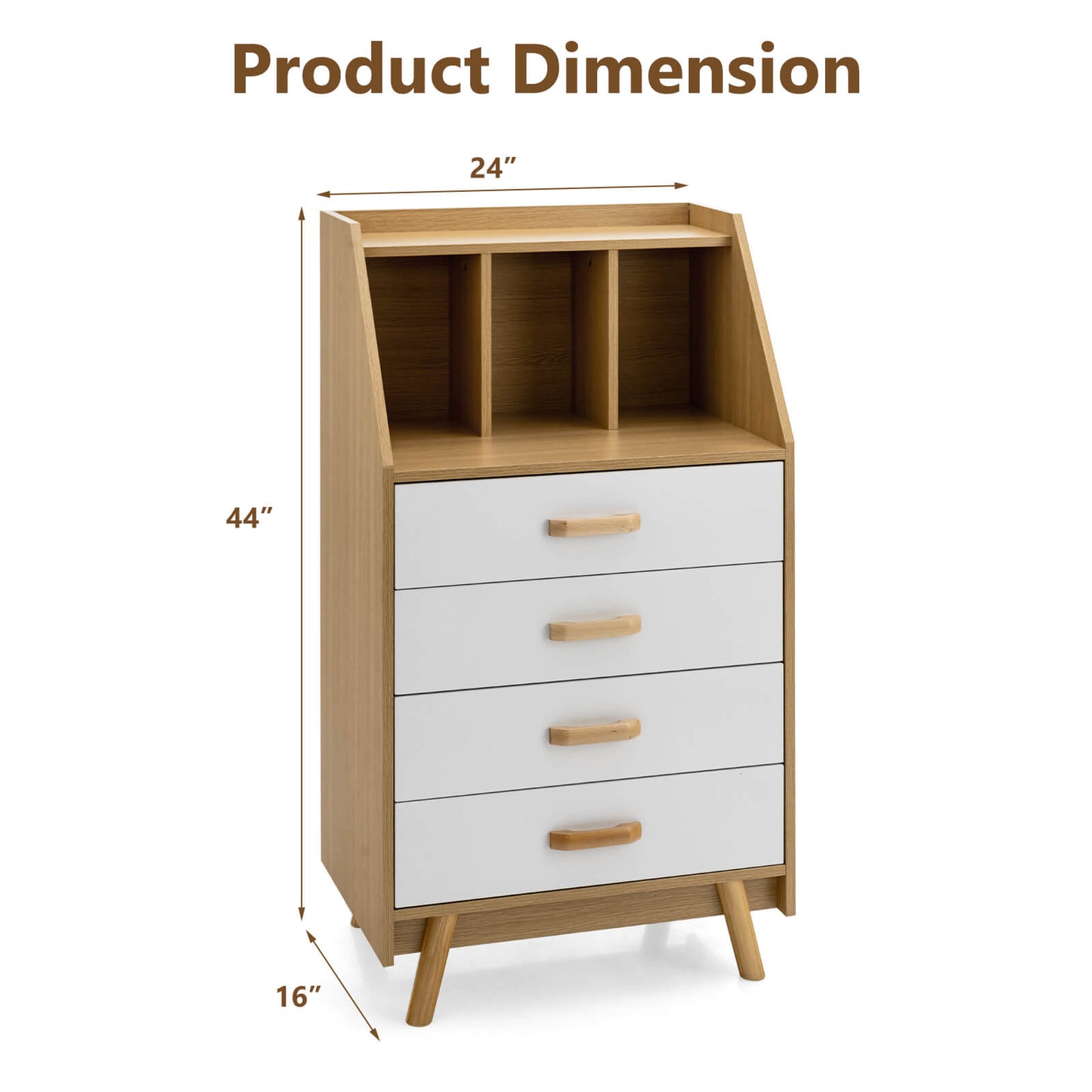 Solid Wood 4-Drawer Dresser with Open Shelves and Anti-Tip Kit, Storage Cabinet for Bedroom or Entryway – Natural Finish