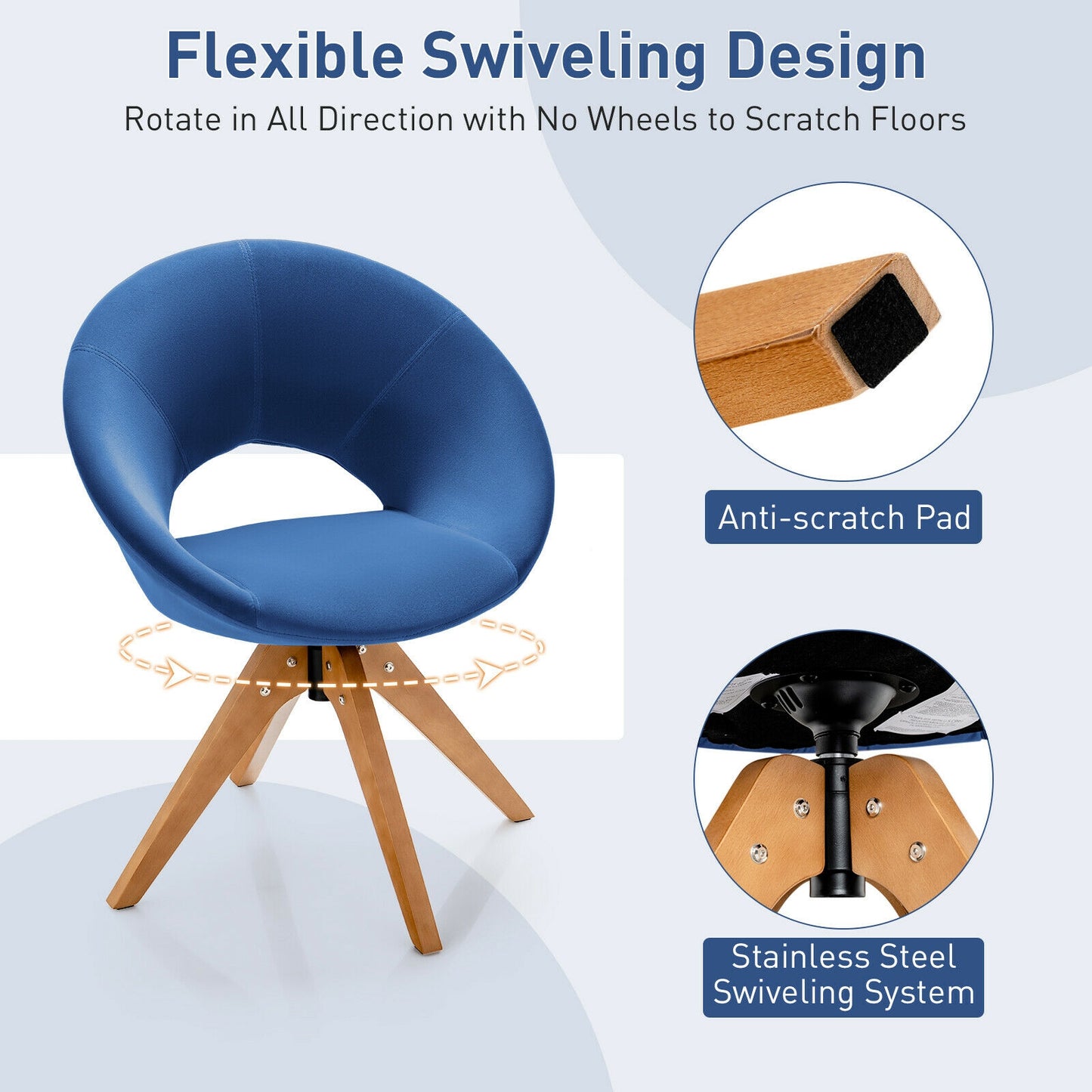 360 Degree Swivel Upholstered Accent Chair with Curved Back and Beech Legs - Blue