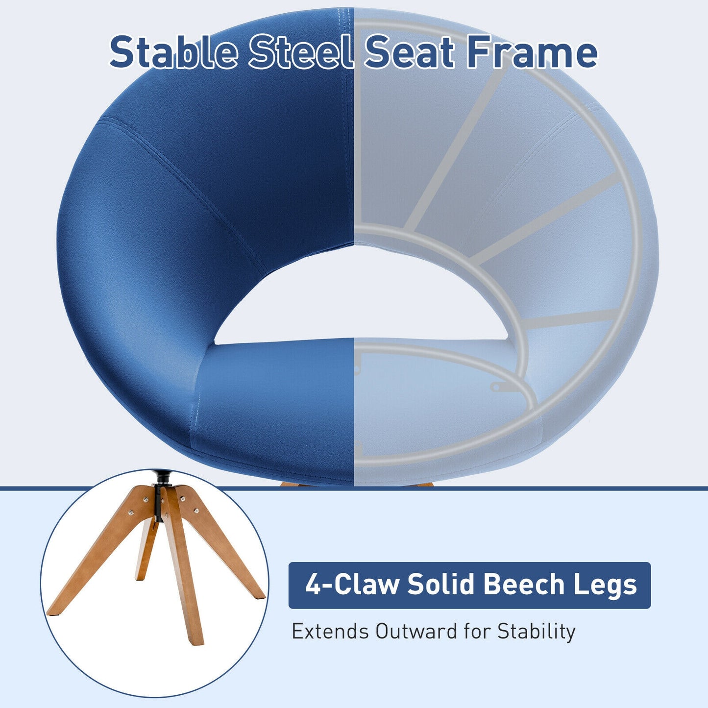 360 Degree Swivel Upholstered Accent Chair with Curved Back and Beech Legs - Blue