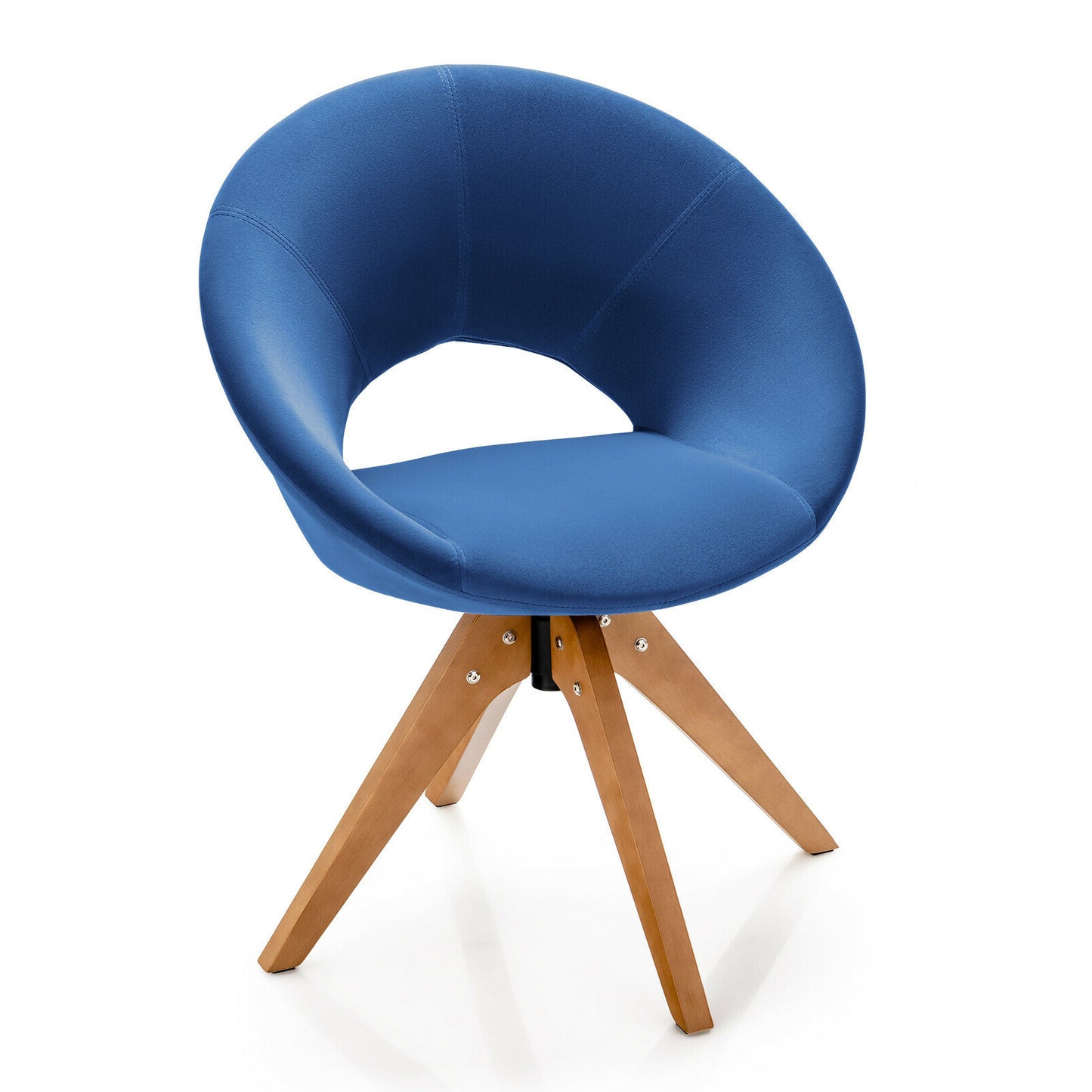 360 Degree Swivel Upholstered Accent Chair with Curved Back and Beech Legs - Blue