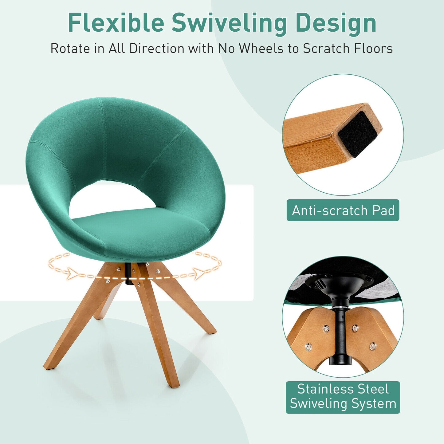 360 Degree Swivel Upholstered Accent Chair with Curved Back and Beech Legs - Green