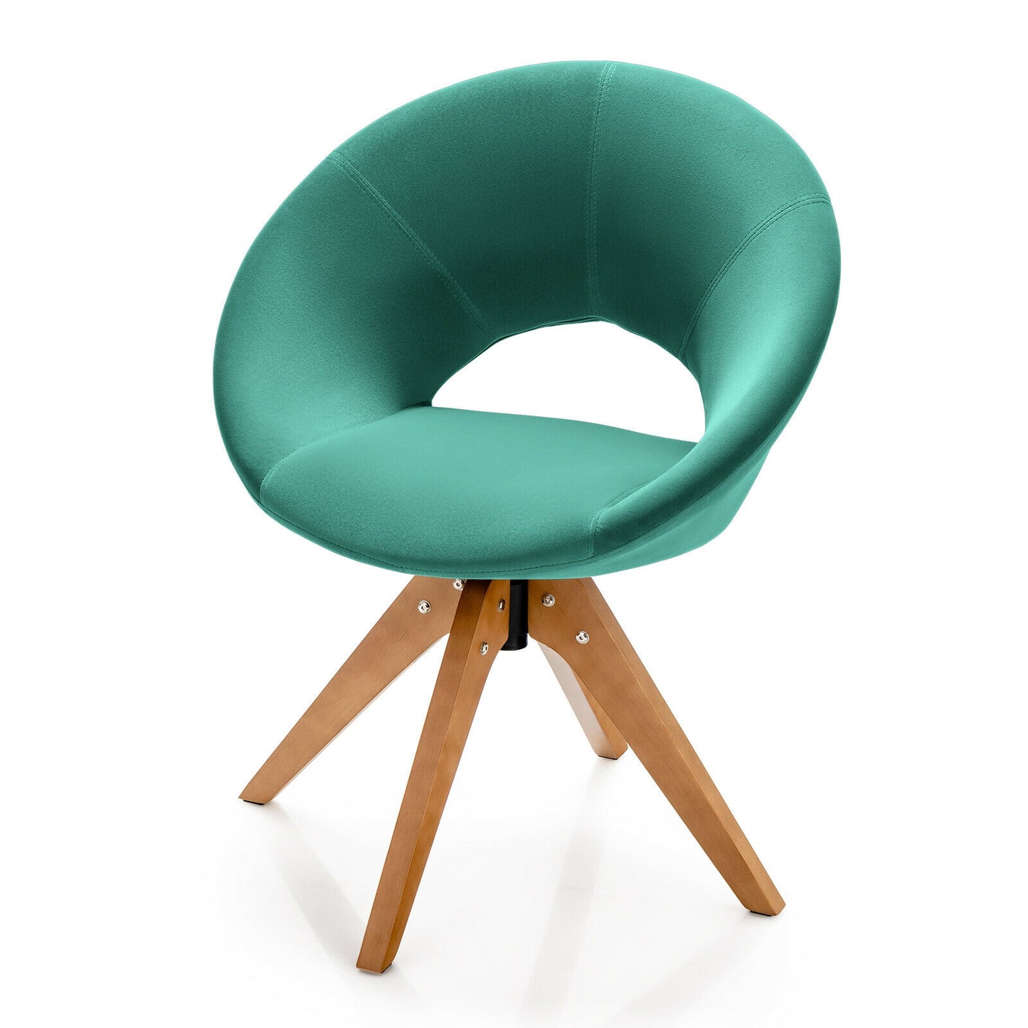 360 Degree Swivel Upholstered Accent Chair with Curved Back and Beech Legs - Green