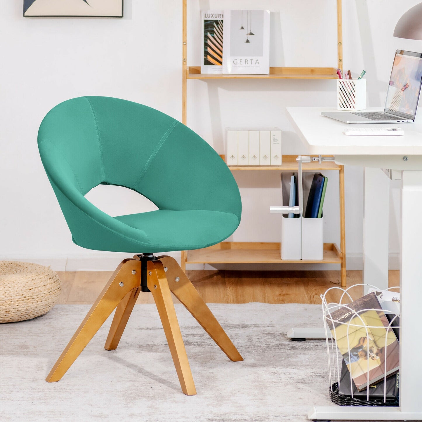 360 Degree Swivel Upholstered Accent Chair with Curved Back and Beech Legs - Green