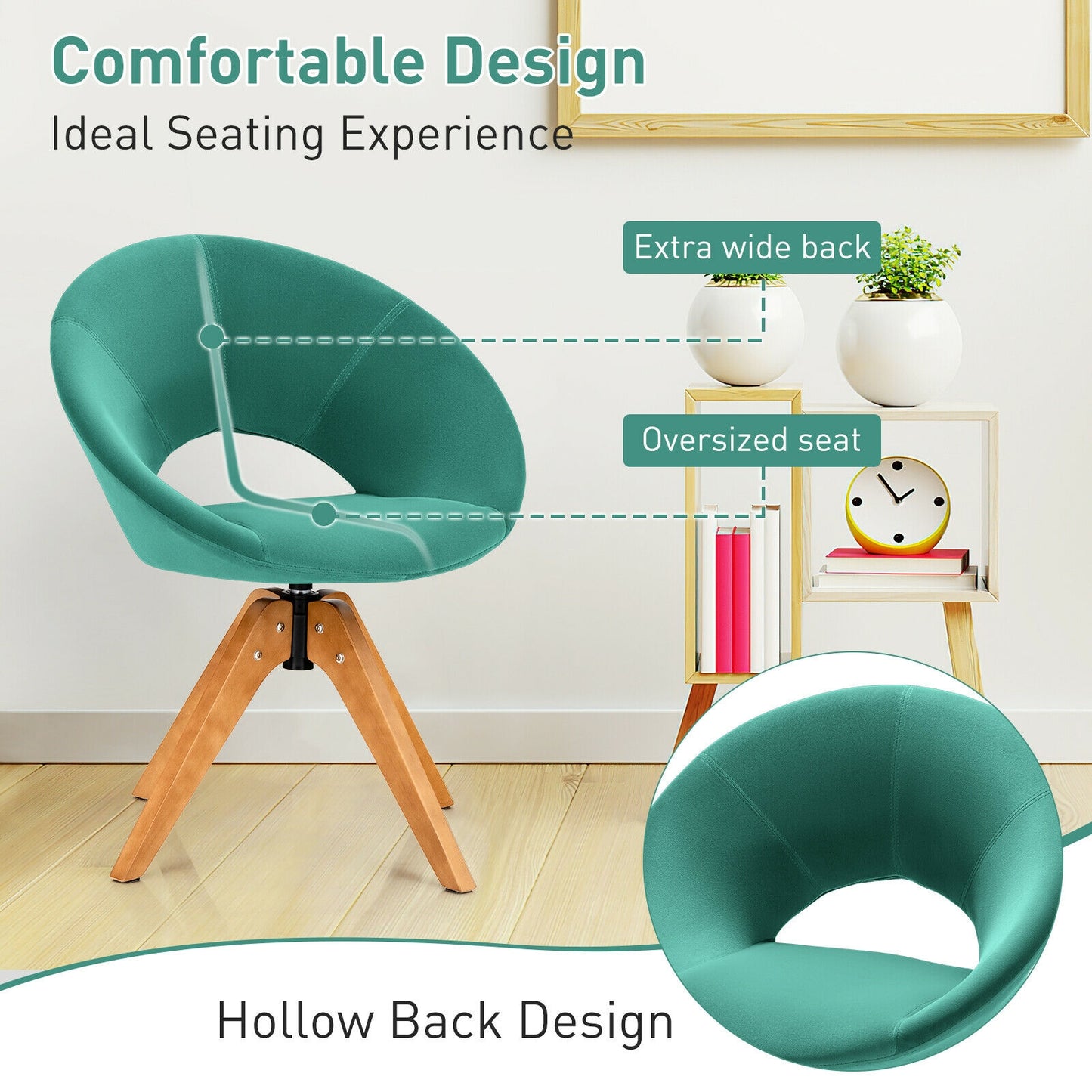 360 Degree Swivel Upholstered Accent Chair with Curved Back and Beech Legs - Green