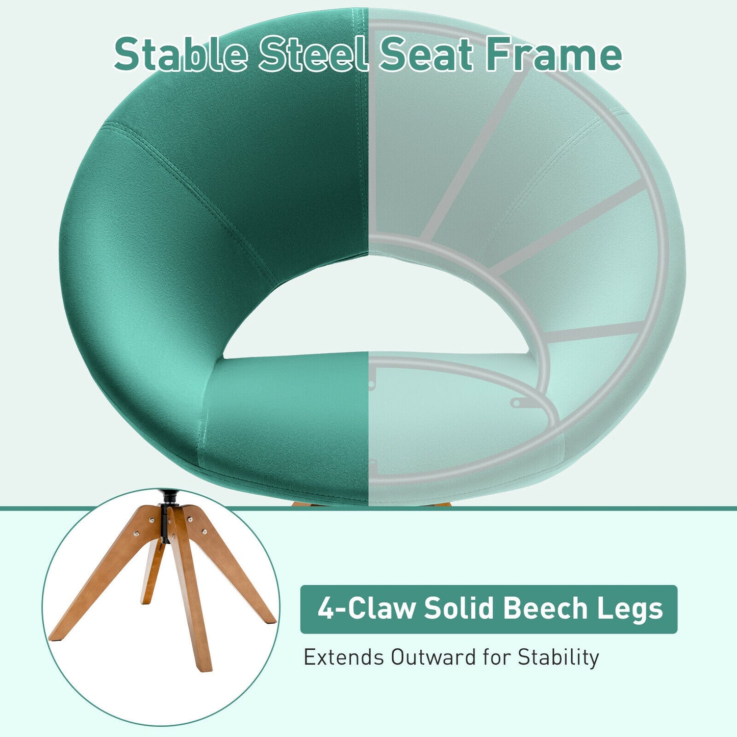 360 Degree Swivel Upholstered Accent Chair with Curved Back and Beech Legs - Green