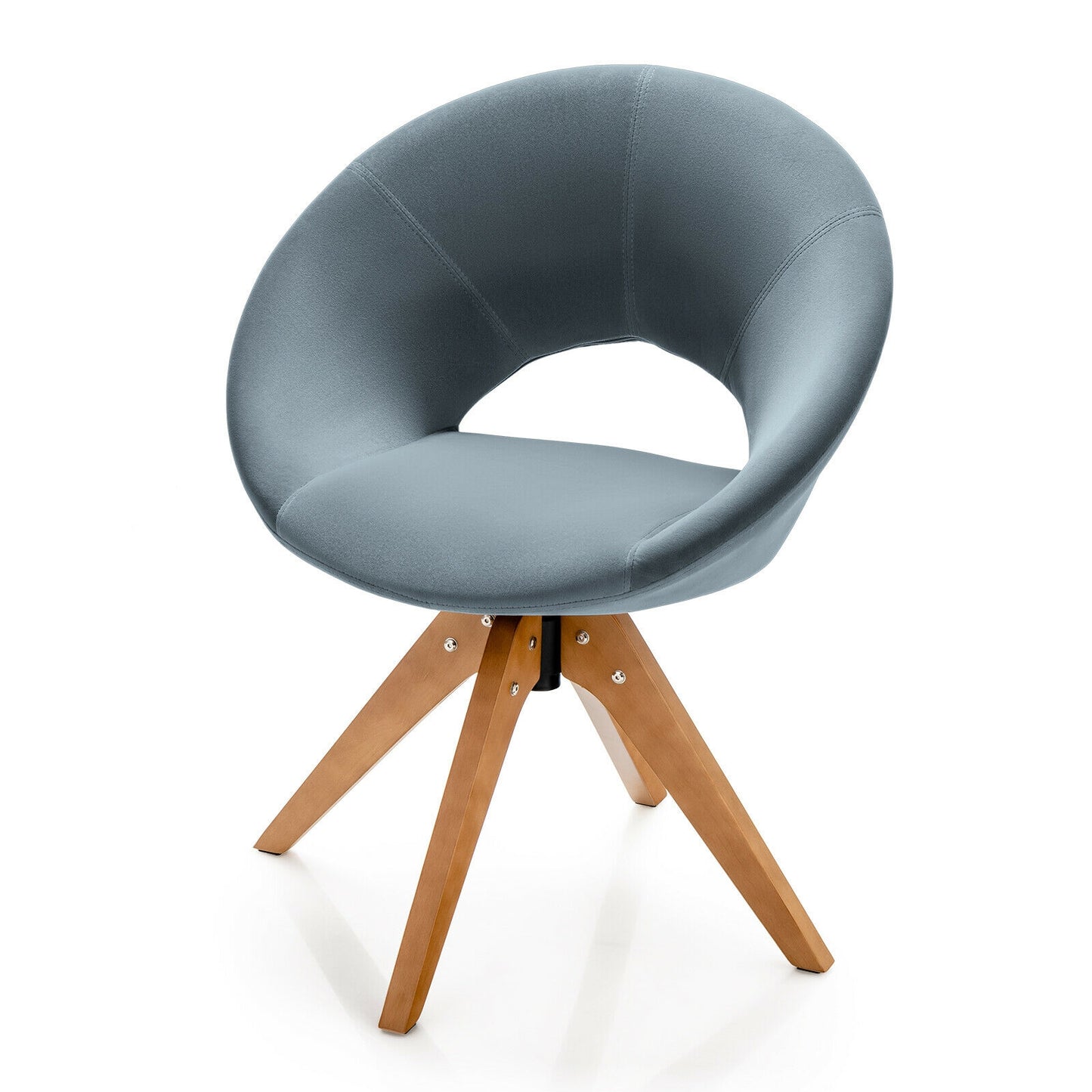 360 Degree Swivel Upholstered Accent Chair with Curved Back and Beech Legs - Grey