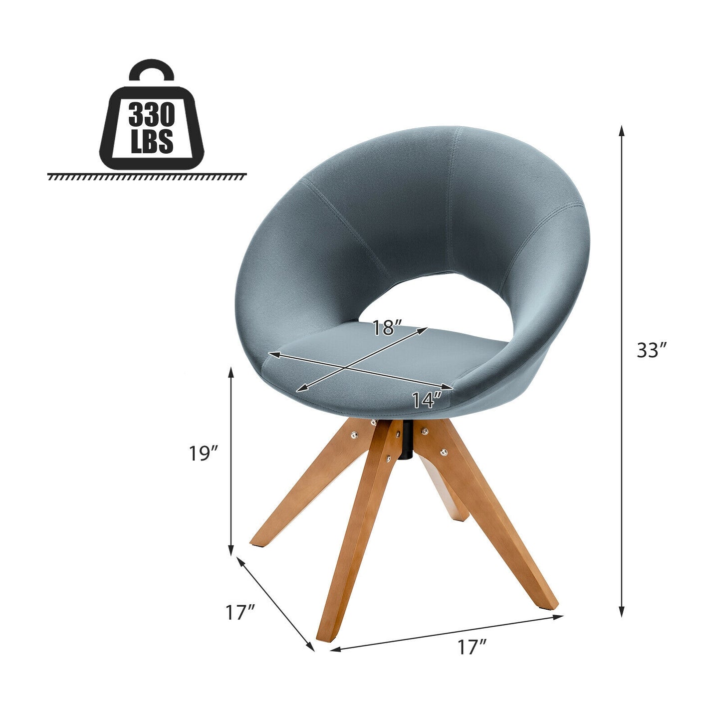 360 Degree Swivel Upholstered Accent Chair with Curved Back and Beech Legs - Grey