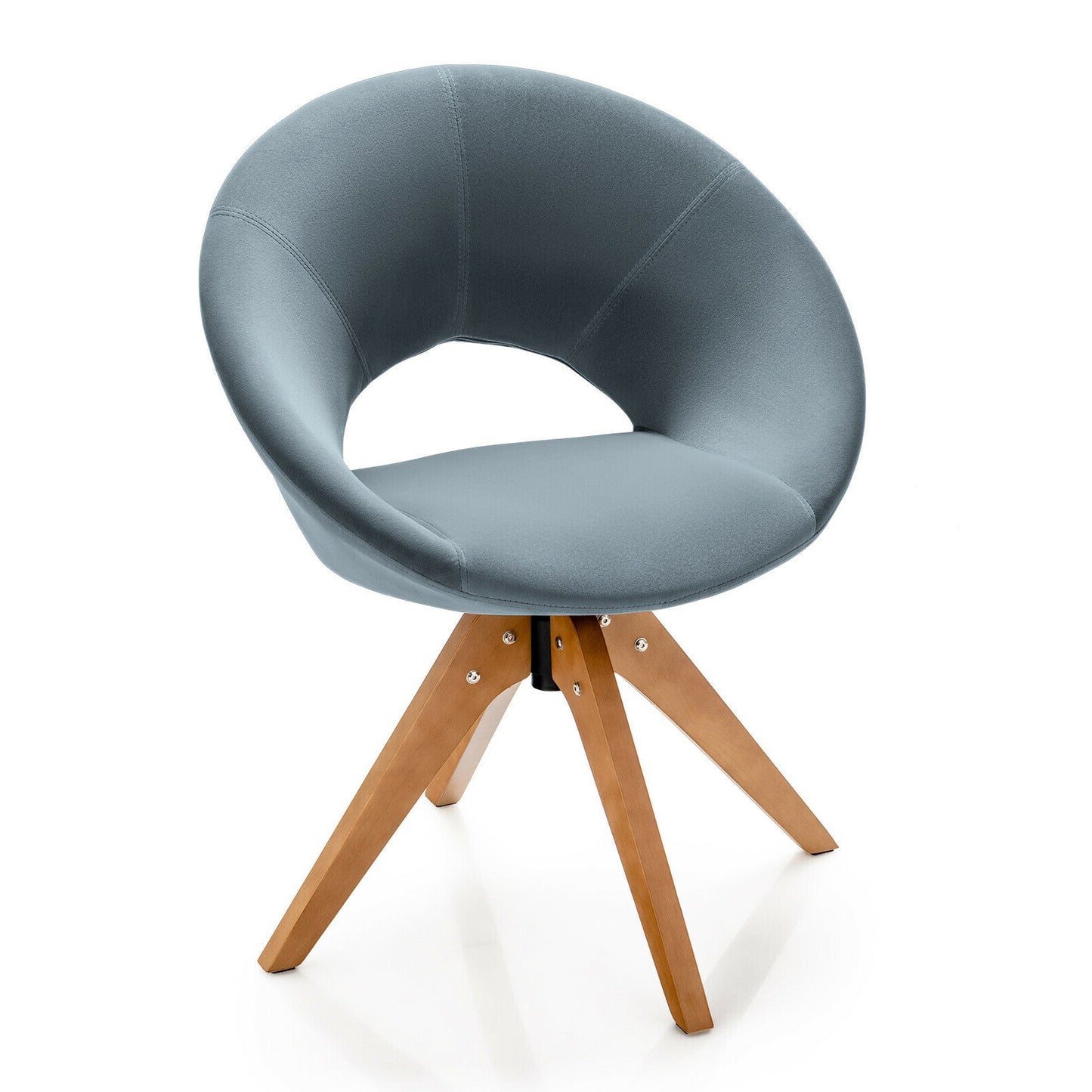 360 Degree Swivel Upholstered Accent Chair with Curved Back and Beech Legs - Grey