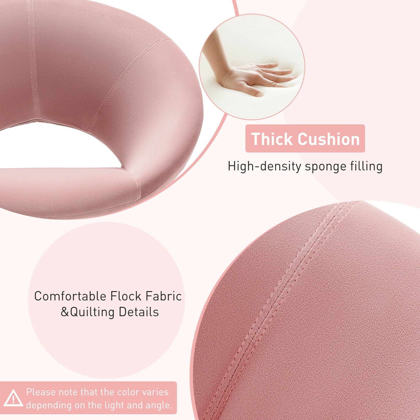 360 Degree Swivel Upholstered Accent Chair with Curved Back and Beech Legs - Pink